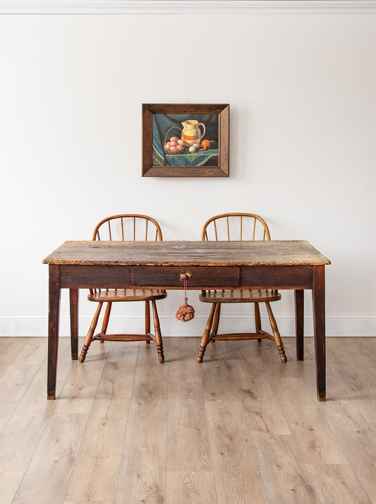 1800s Country Kitchen Work Table with Drawer