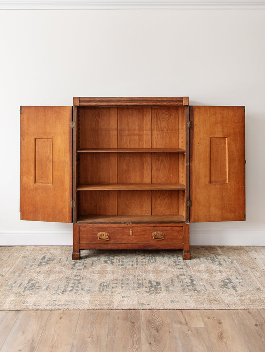 Antique Arts and Crafts Oak Armoire | c. 1900s with Copper Strapwork