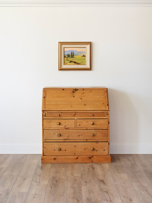 Antique English Pine Secretary with Brass Knobs | ca. 1850s
