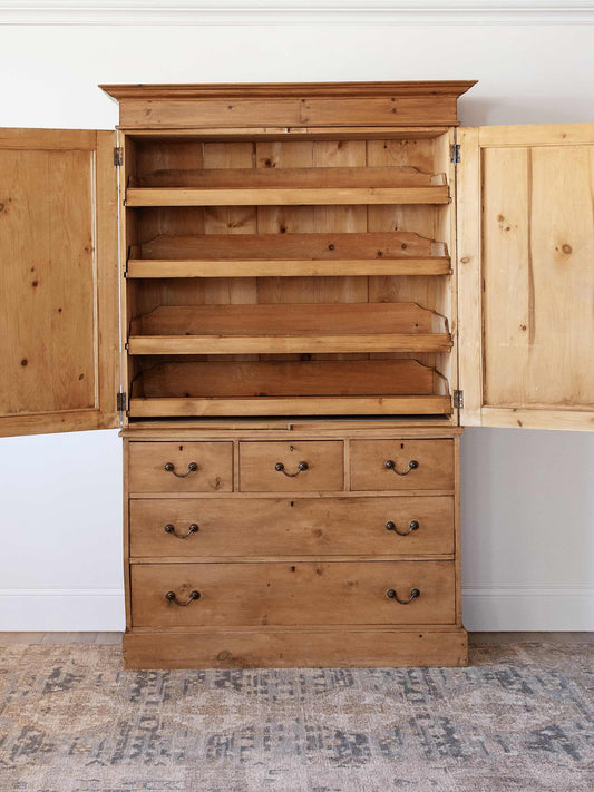 antique English victorian pine linen press
