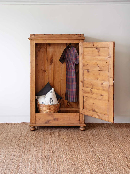 Antique European Rustic Pine Single-Door Armoire | 1800s