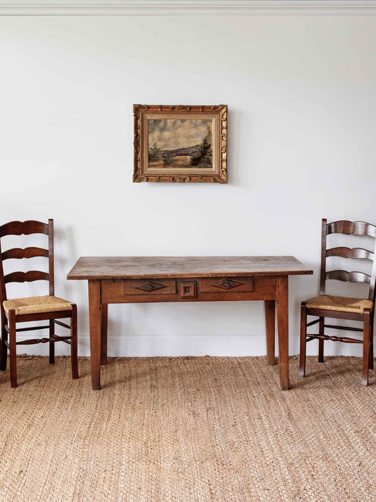 19th Century French Provincial Walnut Farm Table with Drawers