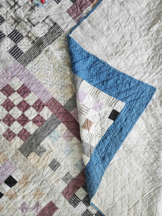 Antique Hand Quilted Scrap Patchwork Quilt c1930s Folk Art Textile