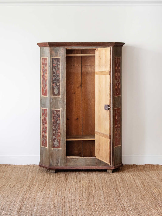 Antique Tyrolean Painted Bauernschrank Armoire, Dated 1820 – Austrian Folk Art Wardrobe