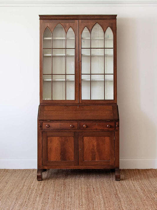 Exceptional Antique English Mahogany Cathedral Secretary Bookcase | c. 1820
