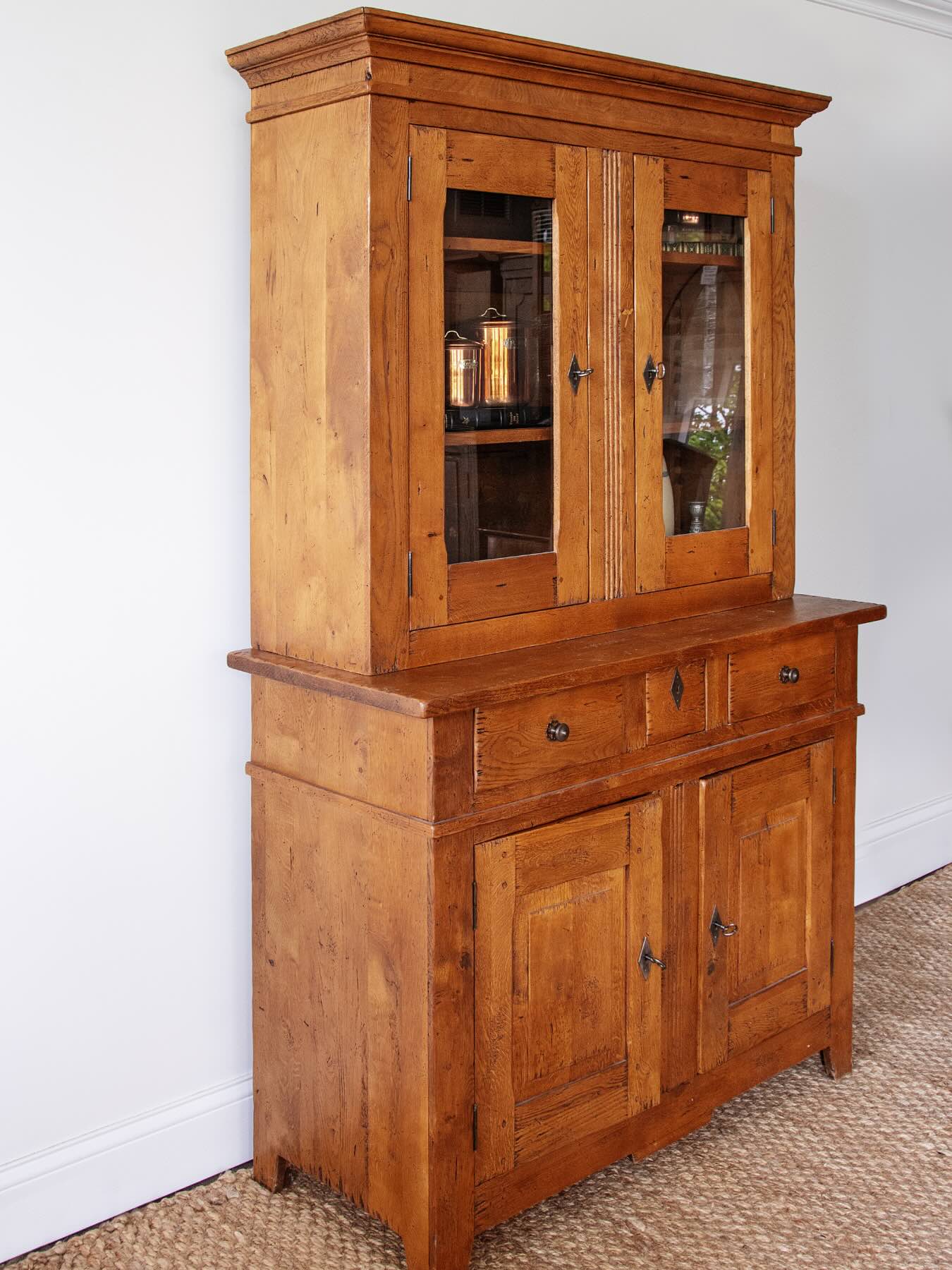 Rustic Pine Glass Door Farmhouse Cupboard