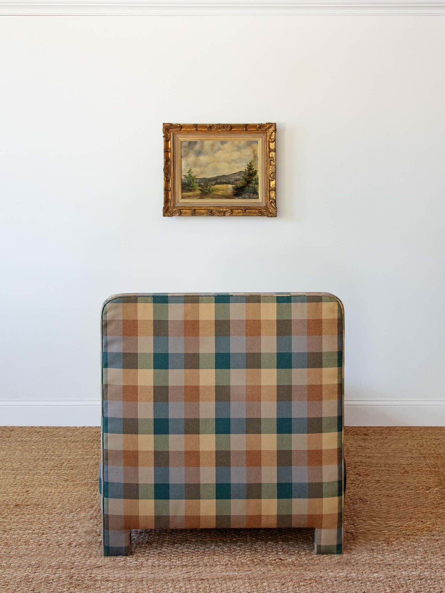 Custom Upholstered Charles H. Beckley Twin Bed in Plaid