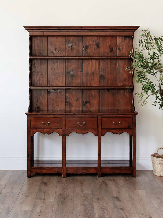 Petite Antique Oak Welsh Dresser with Plate Rack