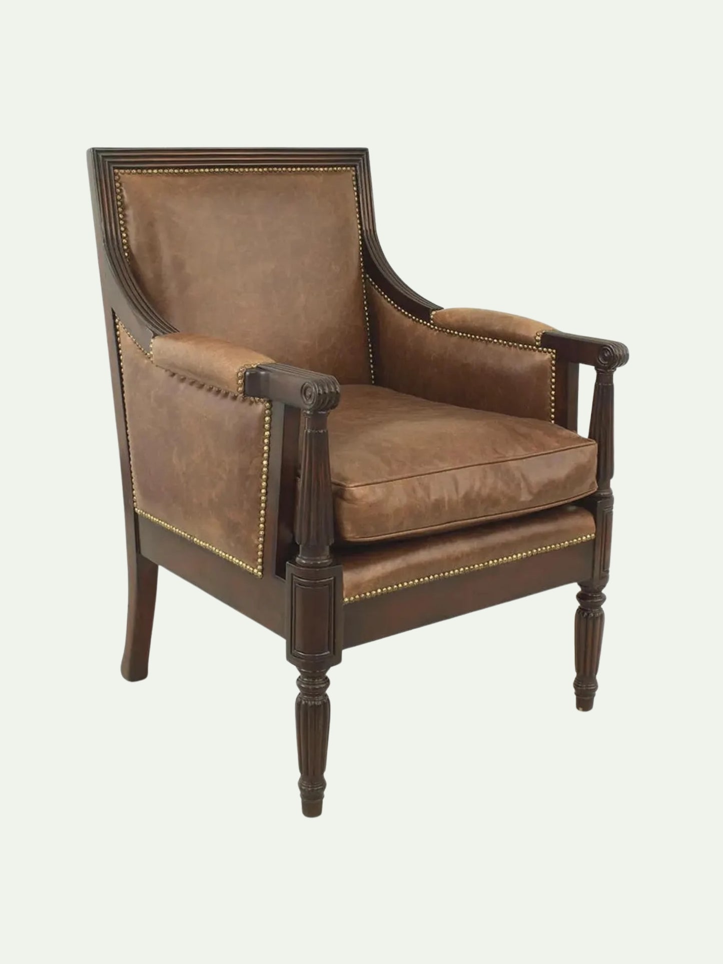 Sheraton Style Mahogany & Leather Library Armchair