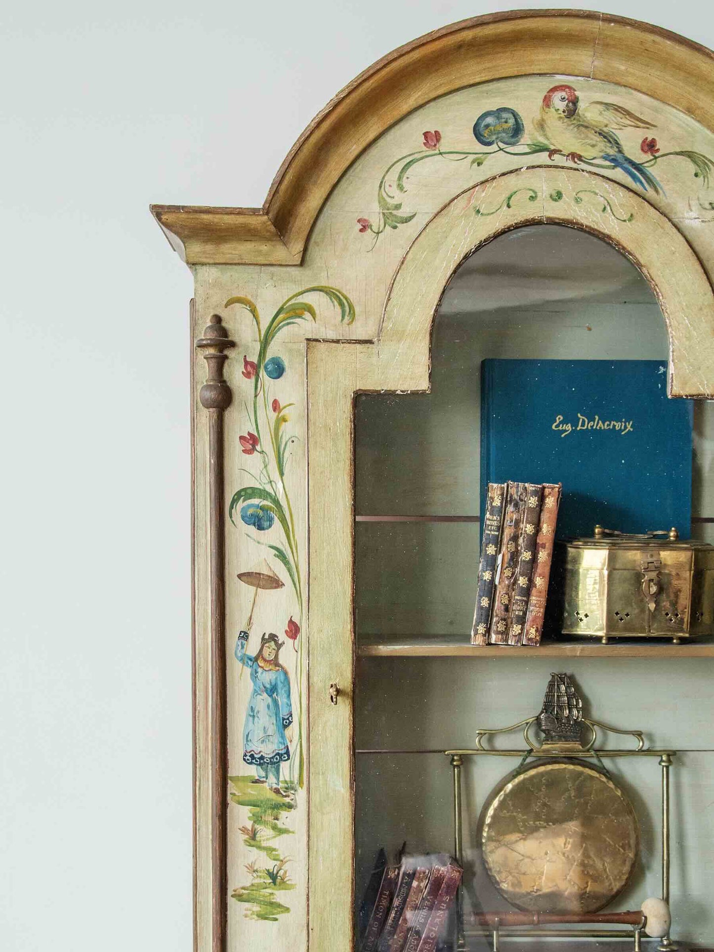 Venetian Folk Painted Secretary with Upper Bookshelf