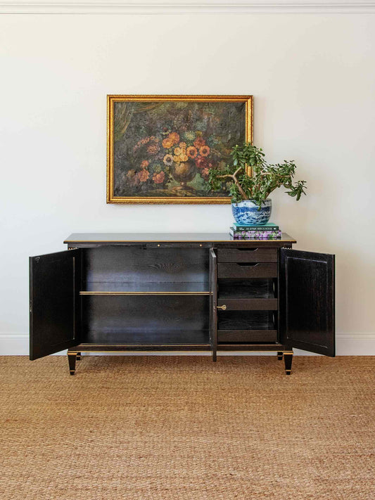 Vintage Black Lacquer and Gilt Sideboard
