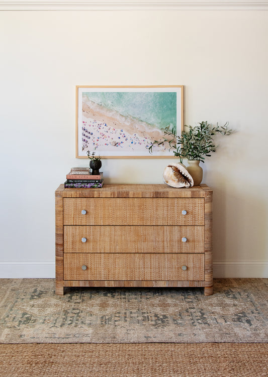 Vintage Bielecky Brothers Wrapped Rattan Three-Drawer Chest
