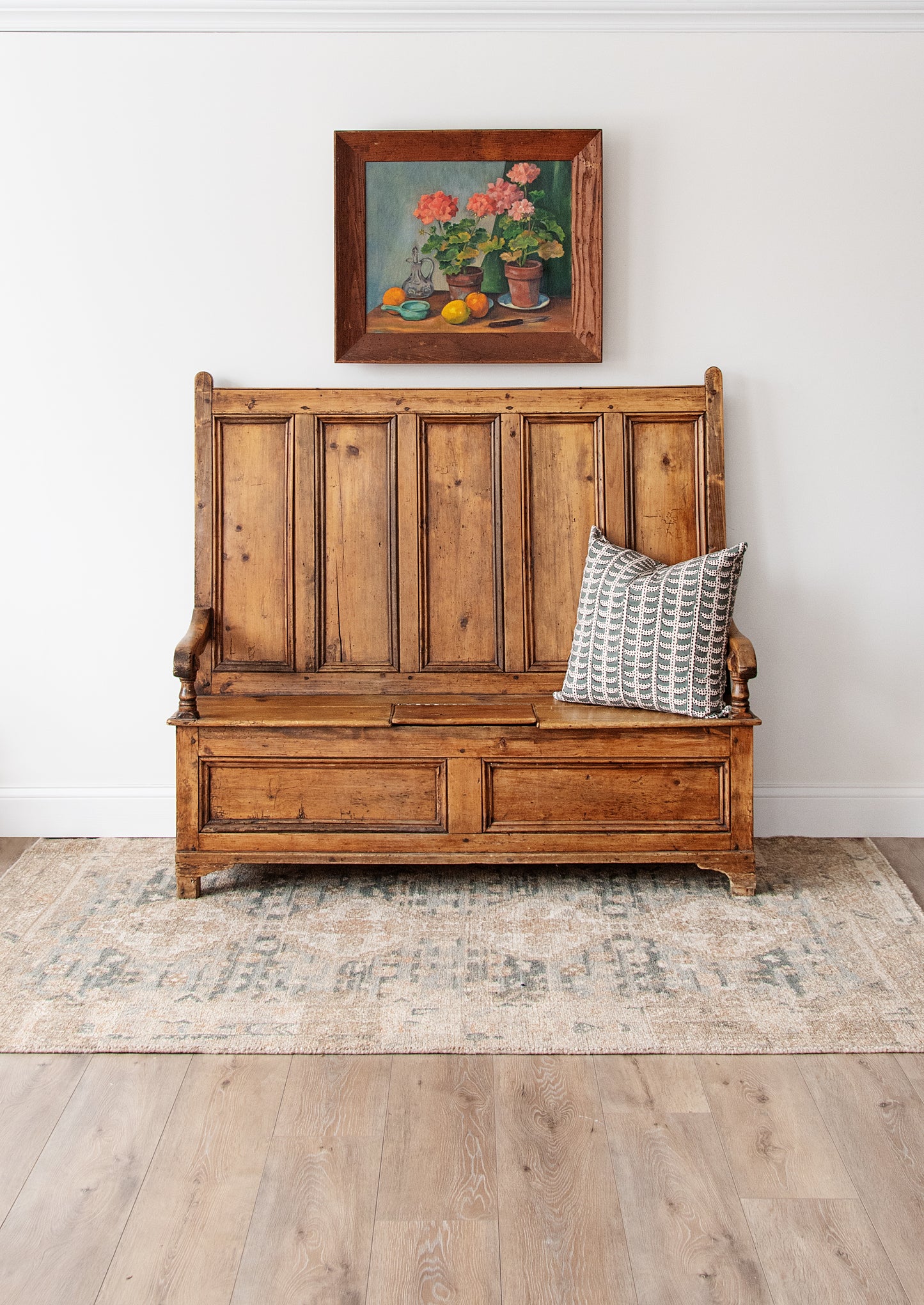 19th Century English Pine Settle Bench with Storage Seat