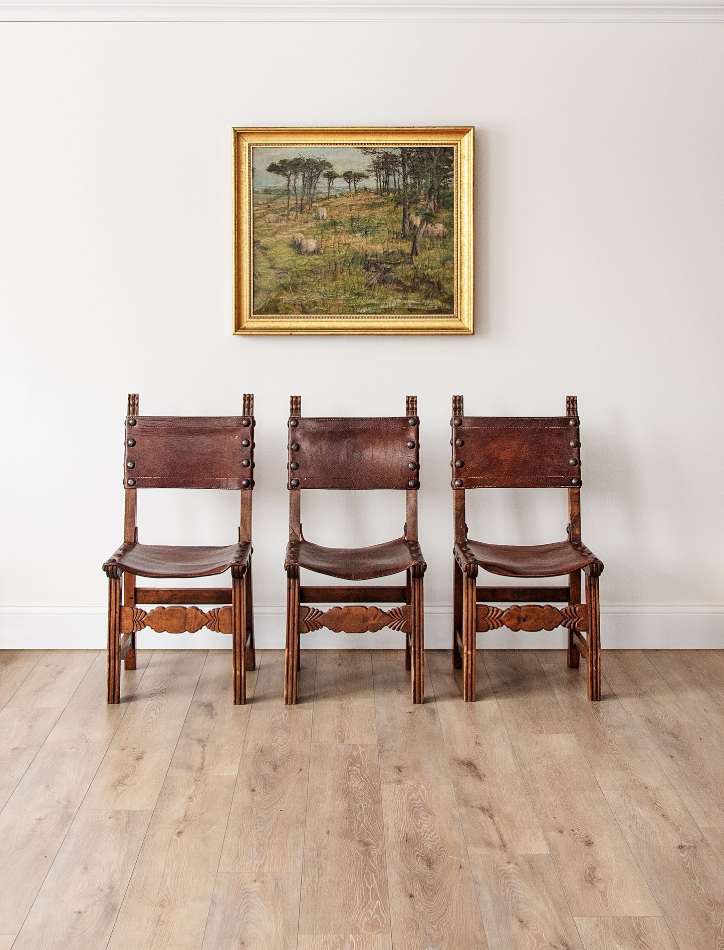 Set of 6 Spanish Colonial Handmade Leather Dining Chairs