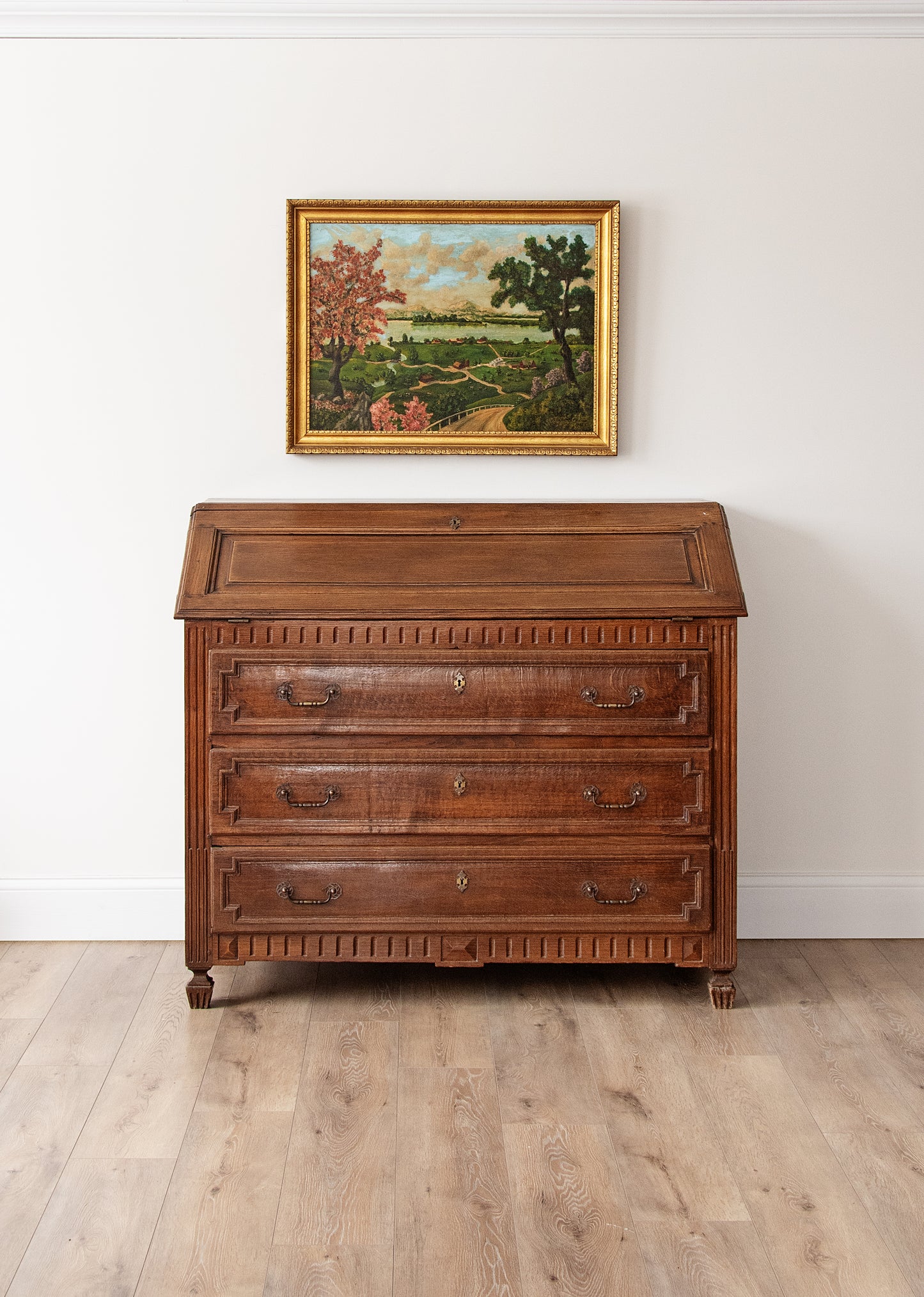 Antique French Walnut Secretary Desk with Drop Front – 1830s Louis XVI Style Secrétaire à Abattant