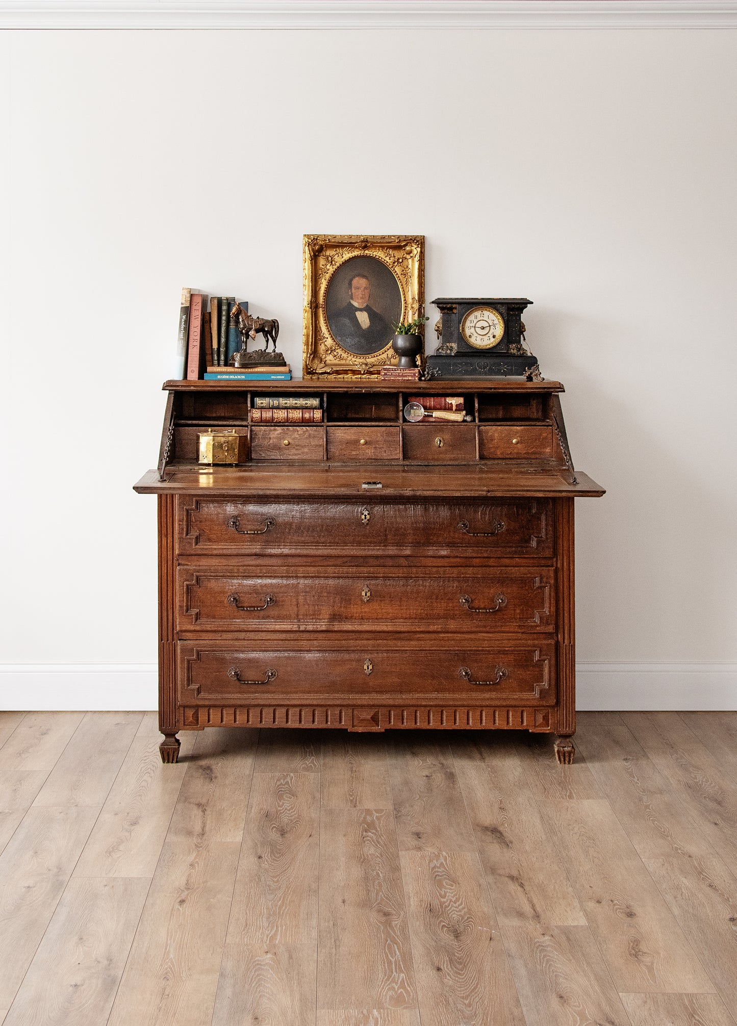 Antique French Walnut Secretary Desk with Drop Front – 1830s Louis XVI Style Secrétaire à Abattant