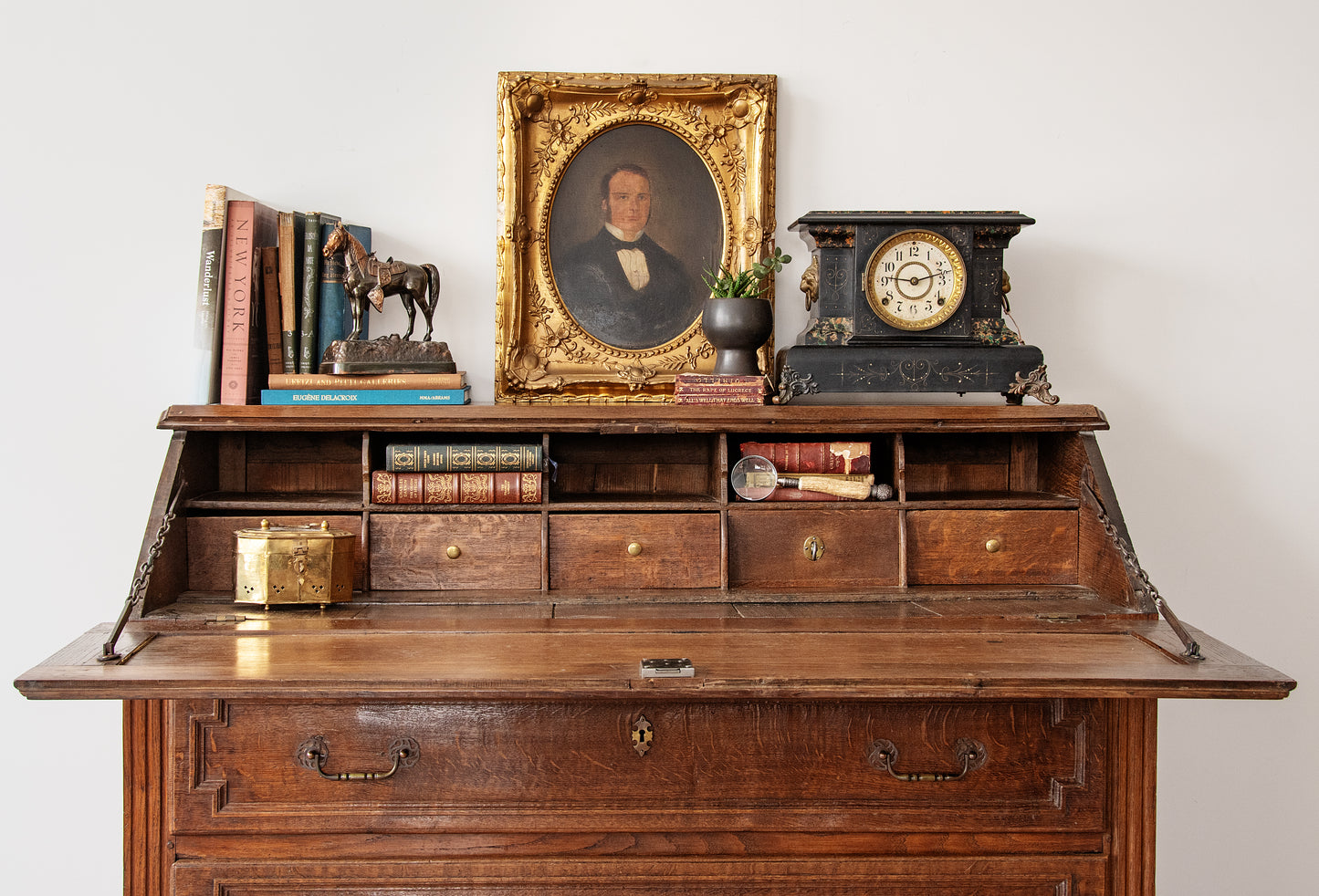Antique French Walnut Secretary Desk with Drop Front – 1830s Louis XVI Style Secrétaire à Abattant