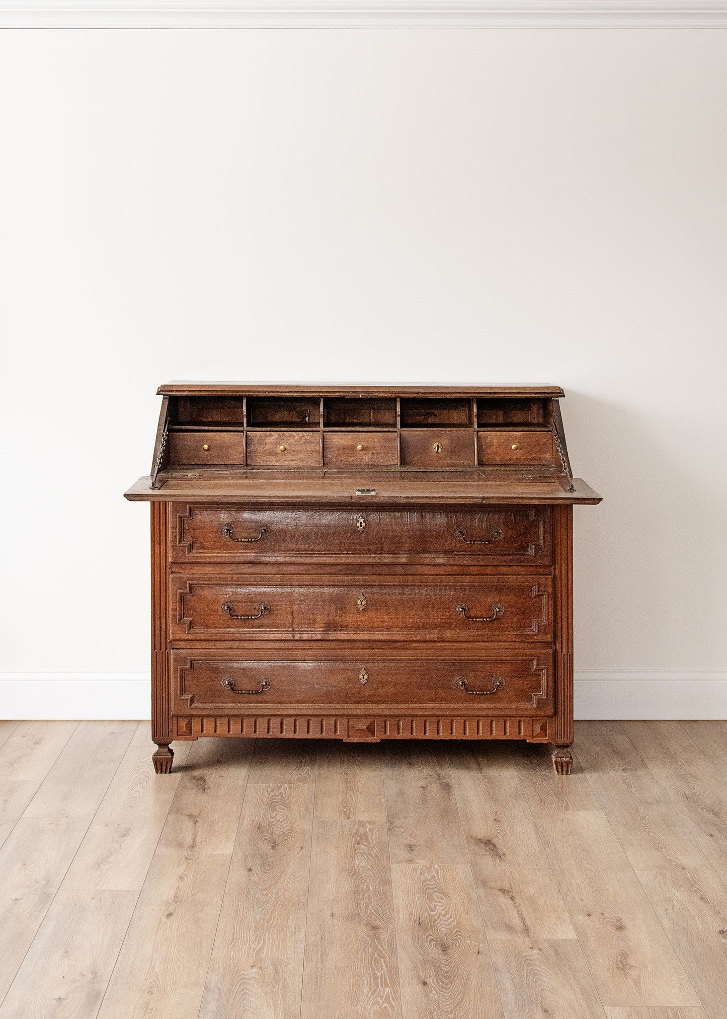 Antique French Walnut Secretary Desk with Drop Front – 1830s Louis XVI Style Secrétaire à Abattant