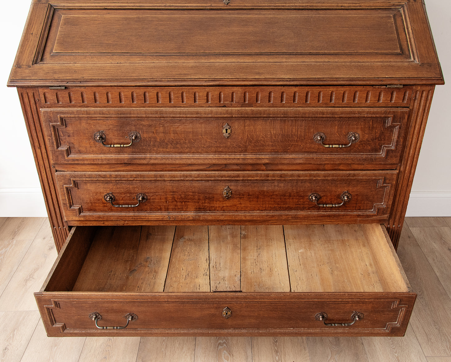 Antique French Walnut Secretary Desk with Drop Front – 1830s Louis XVI Style Secrétaire à Abattant