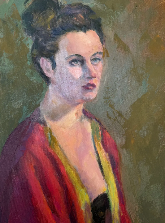 Vintage Oil on Canvas - Female Portrait Unframed