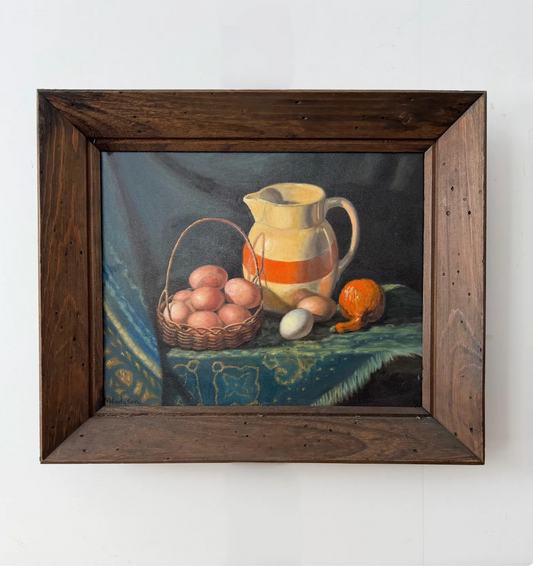 Still Life Oil on Canvas Painting – “Pitcher With Orange Band" Signed M. Hogdson