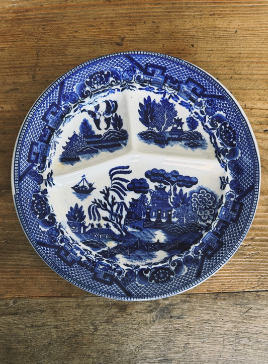 1920s Set of 6 Blue Willow Transferware Divided Plates