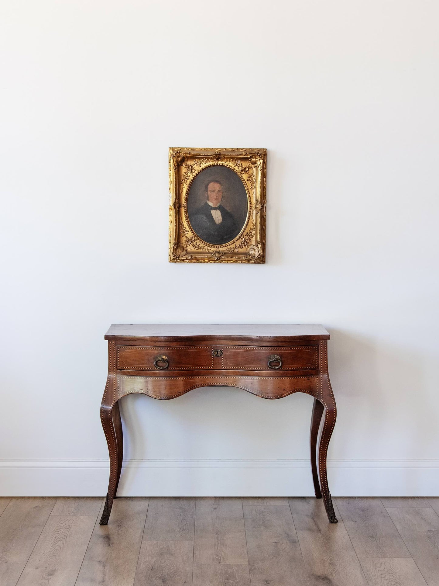18th Century French Provincial Walnut Table with Serpentine Front & Marquetry Inlay