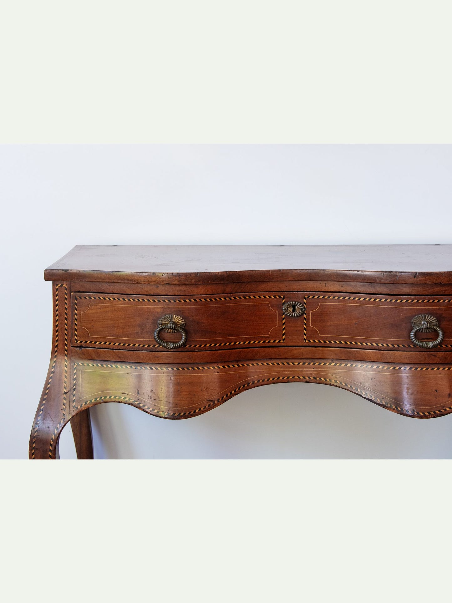 18th Century French Provincial Walnut Table with Serpentine Front & Marquetry Inlay