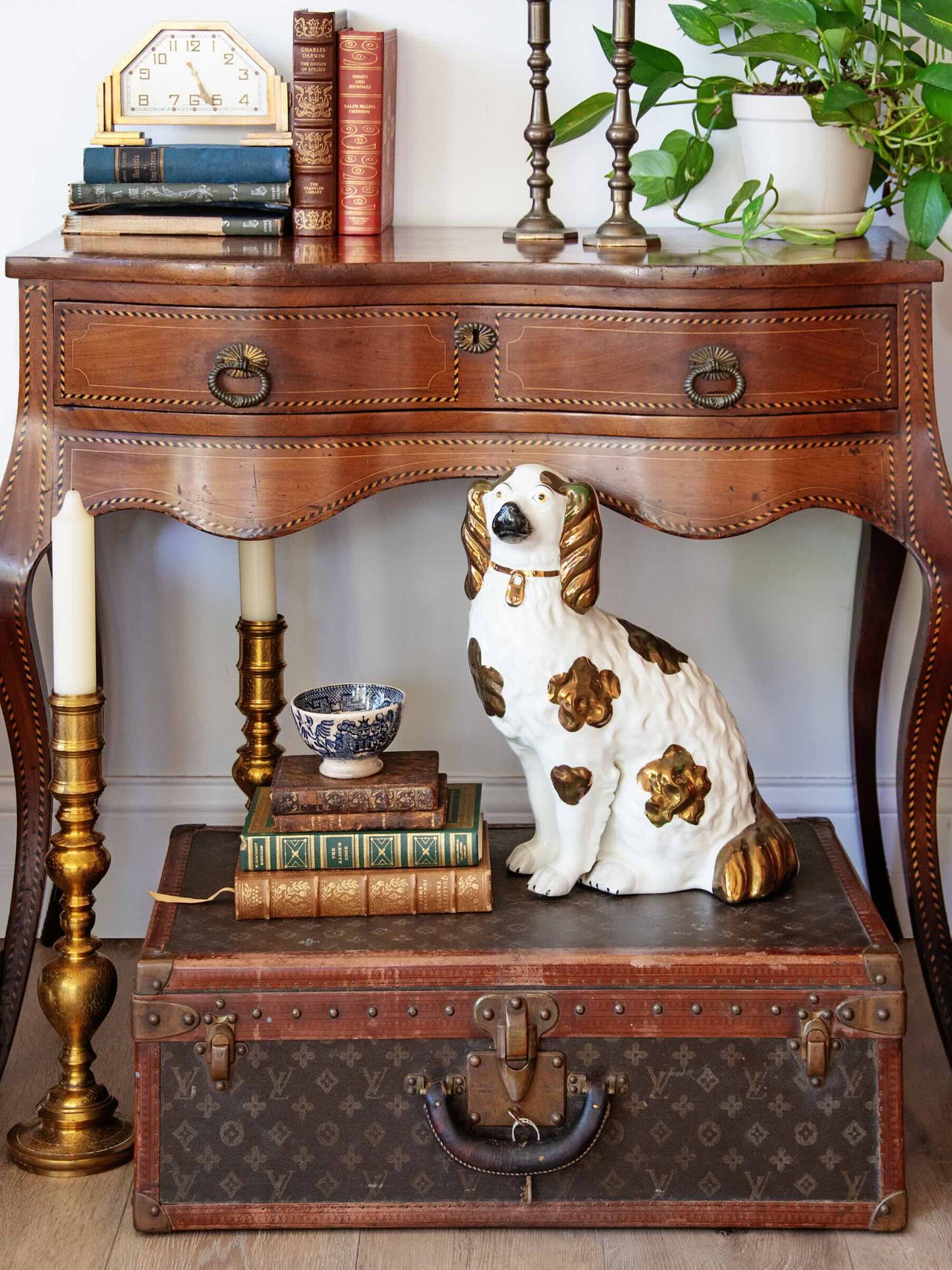 18th Century French Provincial Walnut Table with Serpentine Front & Marquetry Inlay