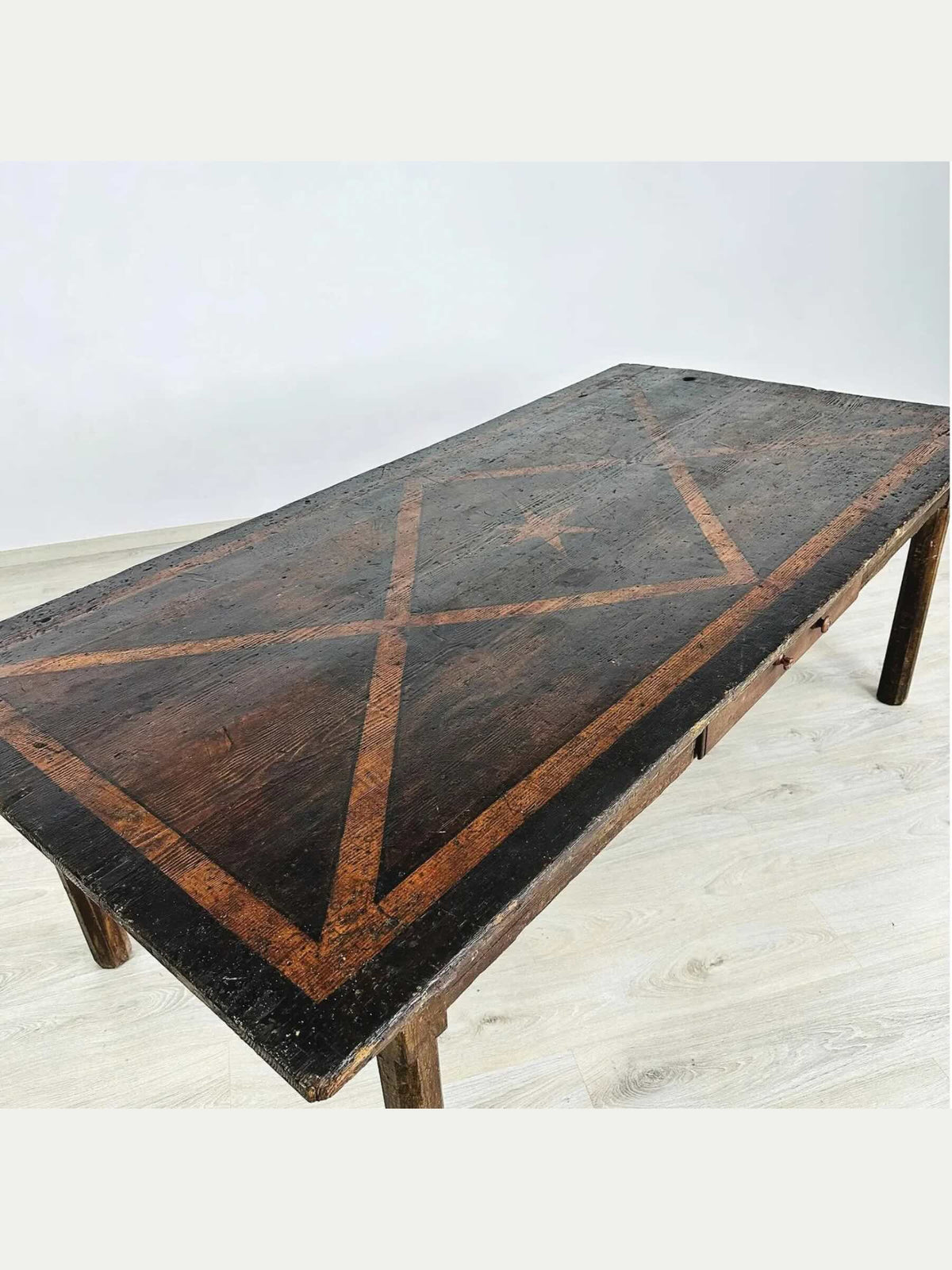 18th Century Italian Rustic Farmhouse Table with Geometric Inlaid Top