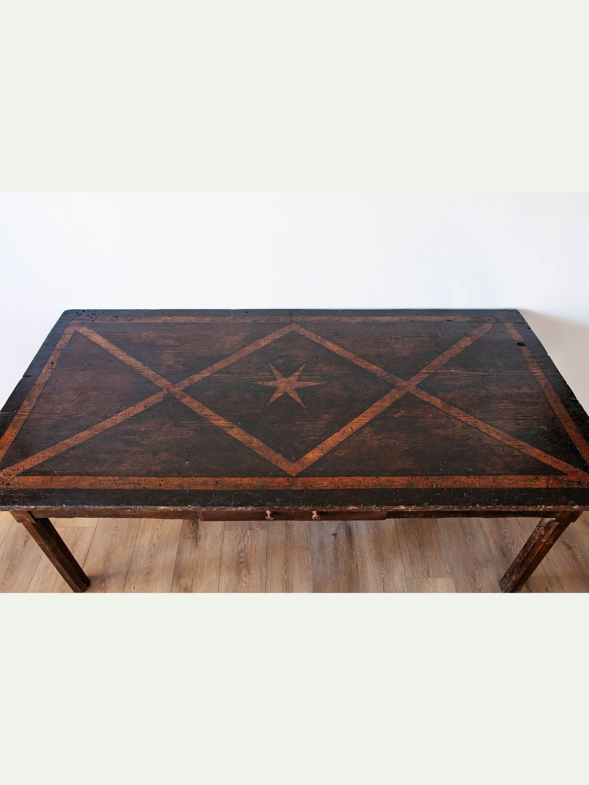 18th Century Italian Rustic Farmhouse Table with Geometric Inlaid Top