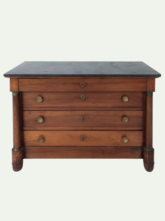 mahogany dresser with black marble top