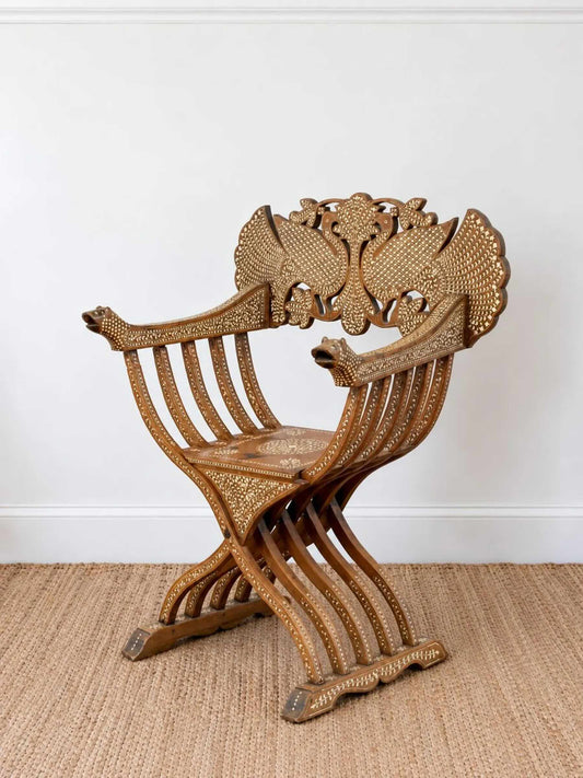 19th Century Anglo-Indian Bone-Inlaid Savonarola Chair