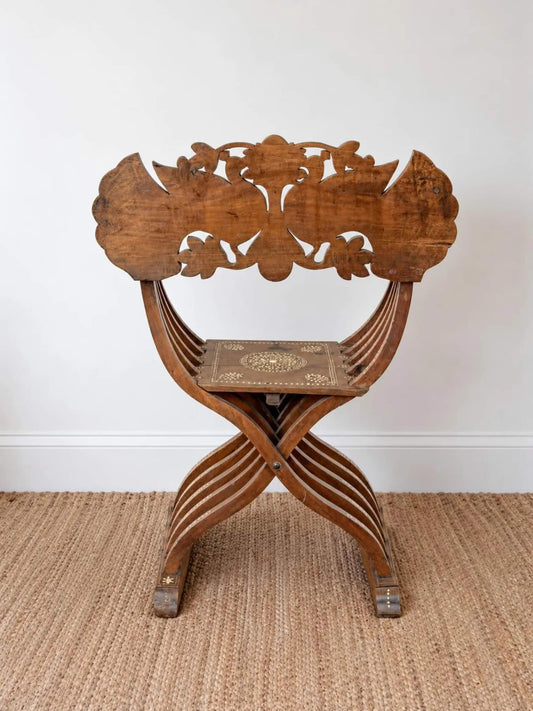 19th Century Anglo-Indian Bone-Inlaid Savonarola Chair