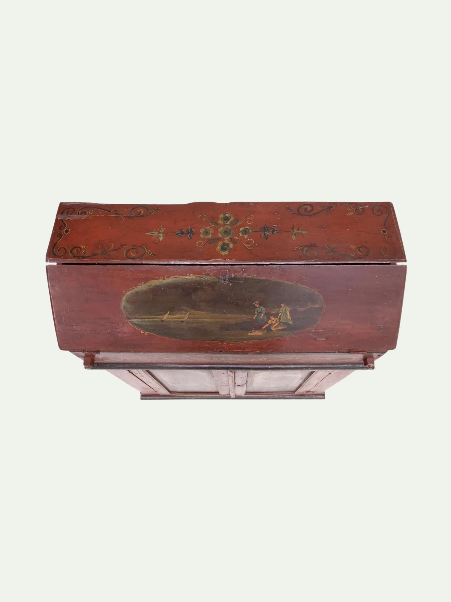 19th C. Continental Painted Slant-Front Secretary With Figural Scenes