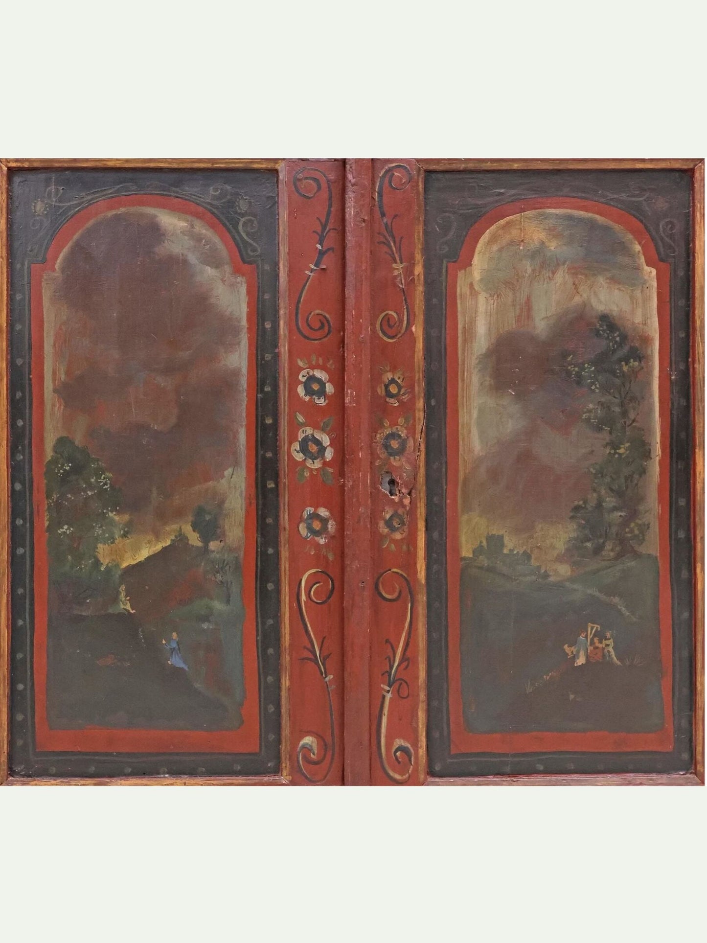 19th C. Continental Painted Slant-Front Secretary With Figural Scenes