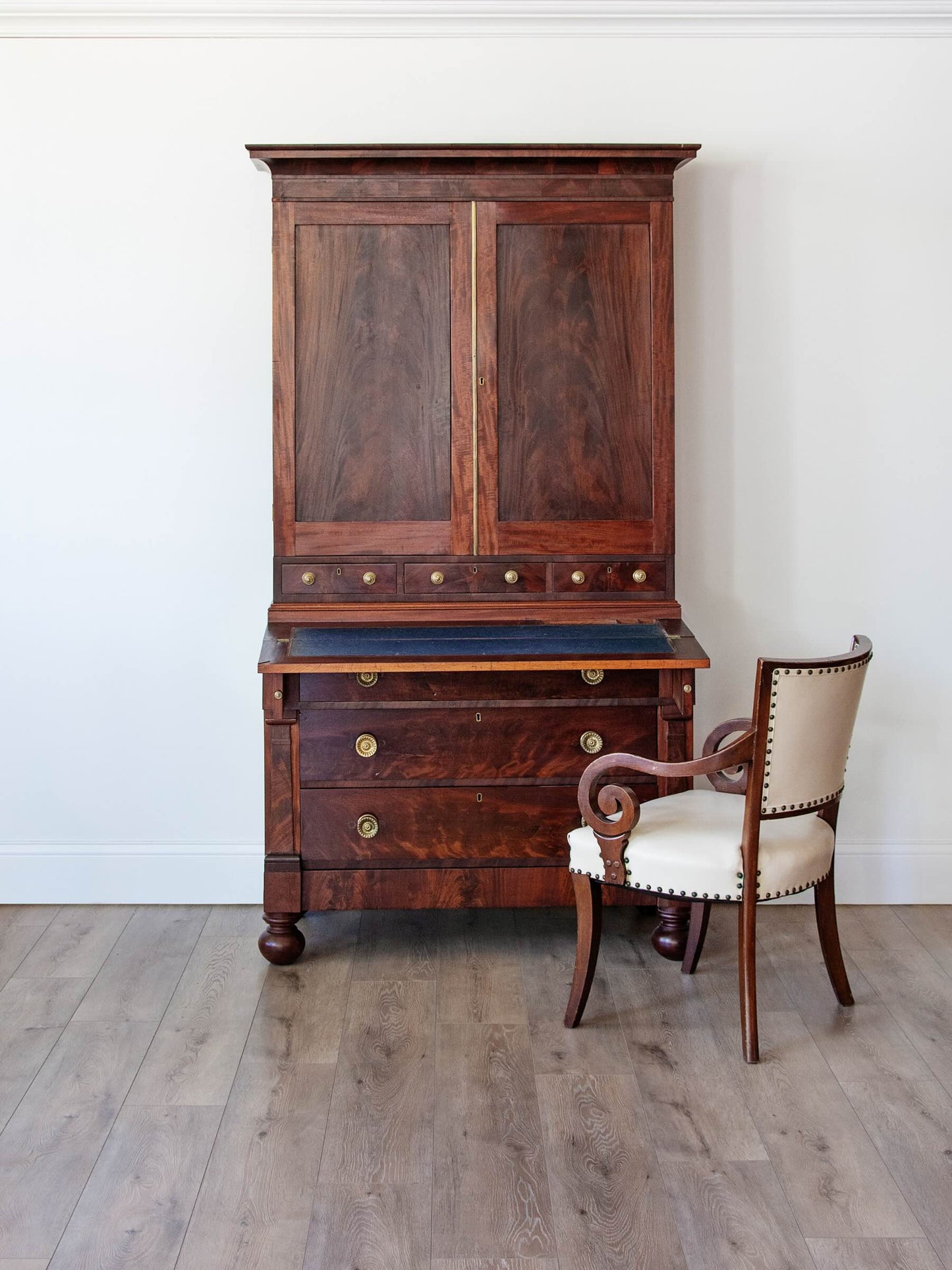 American Classical Empire Figured Mahogany Secretary Bookcase | ca. 1835