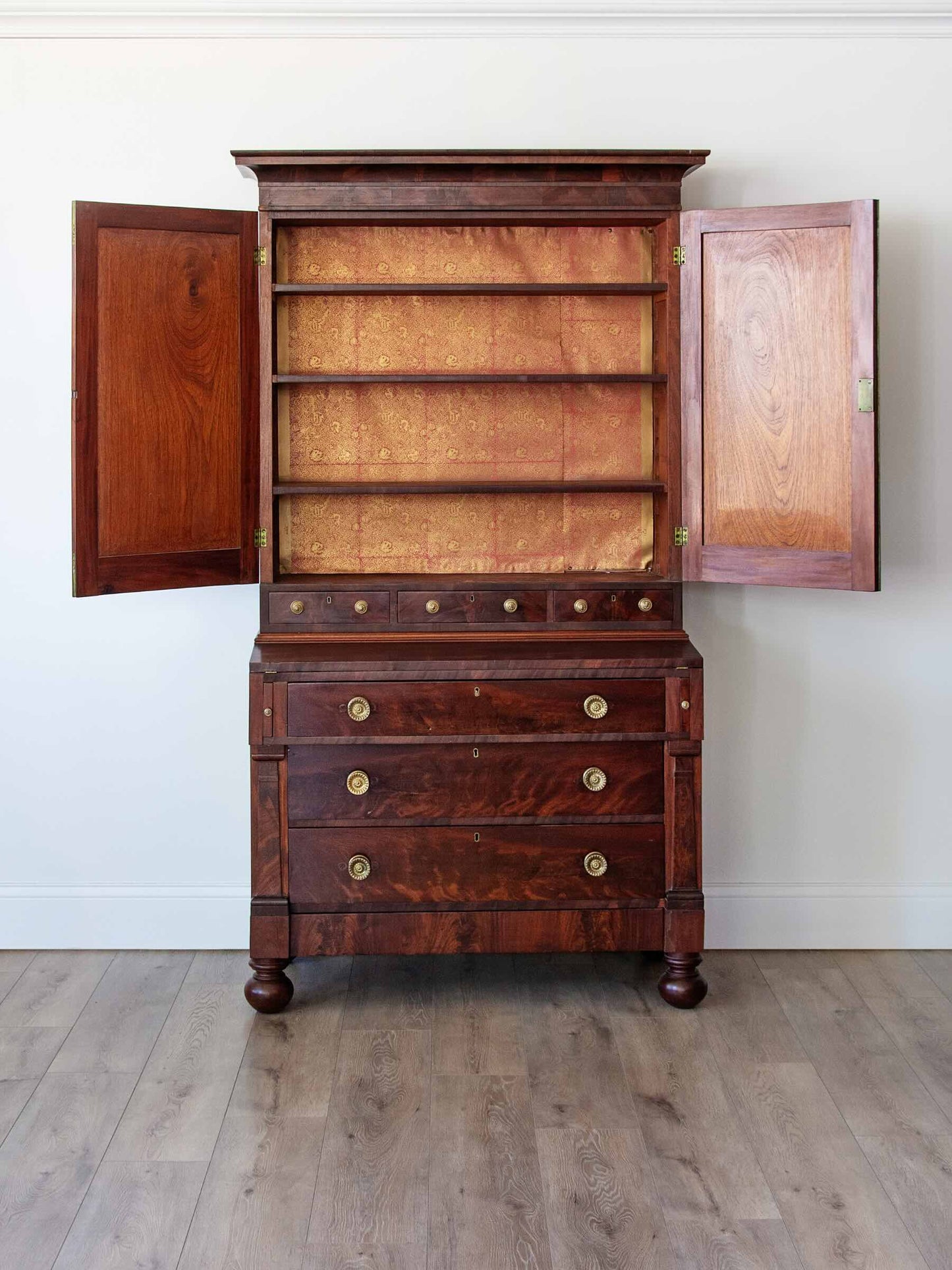American Classical Empire Figured Mahogany Secretary Bookcase | ca. 1835