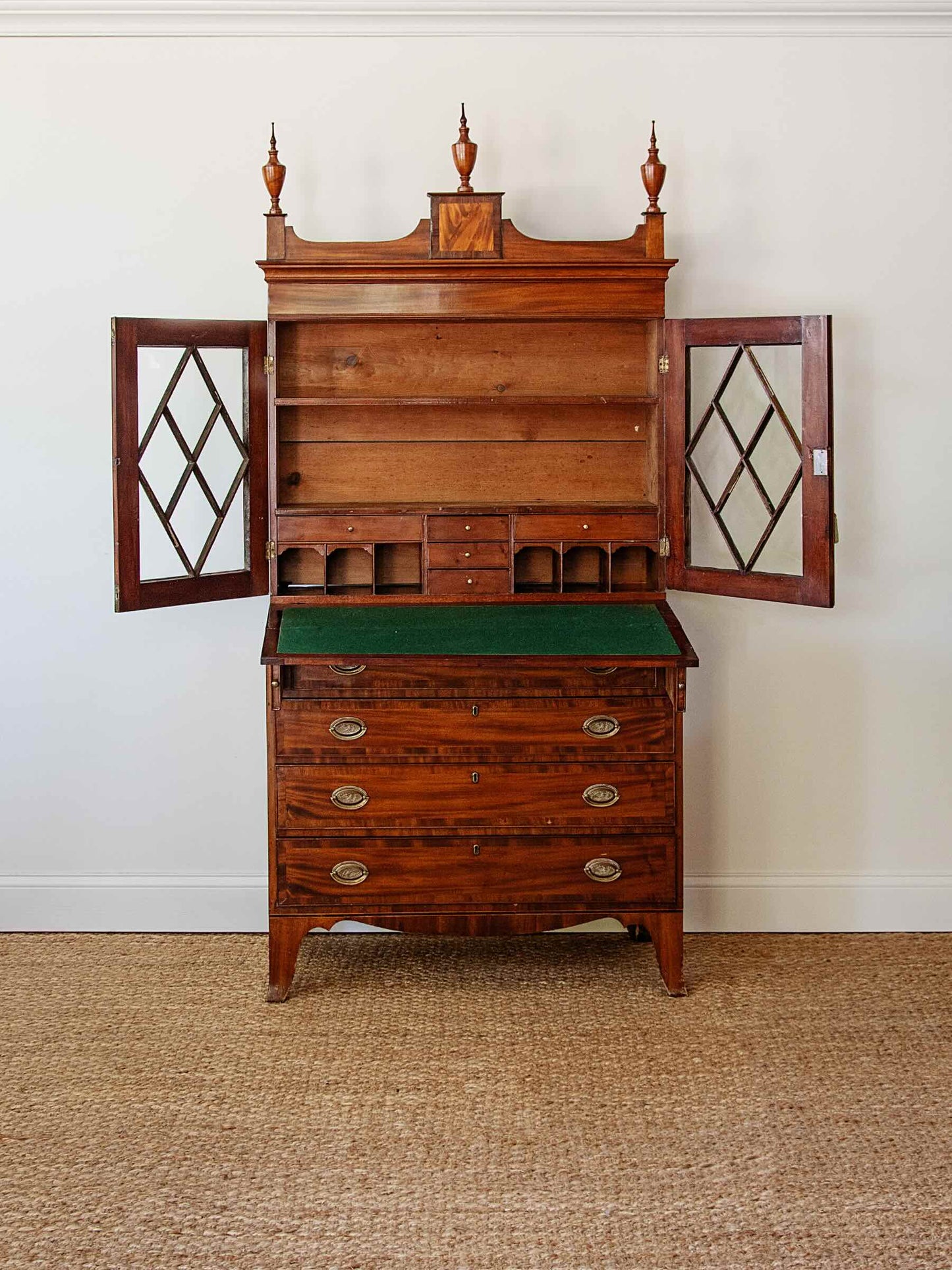 American Federal Mahogany Secretary Desk & Bookcase with Astragal Glazing and Fitted Writing Interior