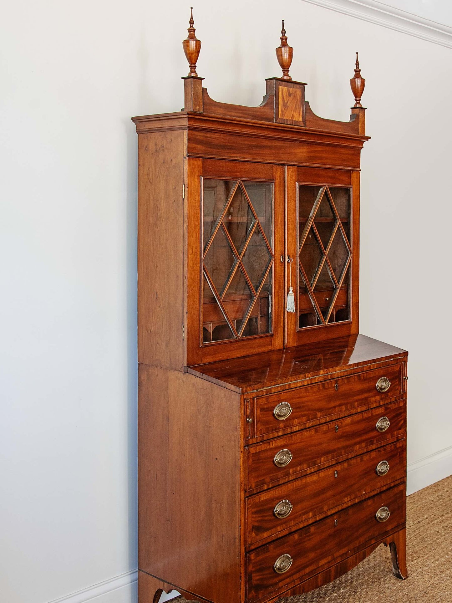 American Federal Mahogany Secretary Desk & Bookcase with Astragal Glazing and Fitted Writing Interior