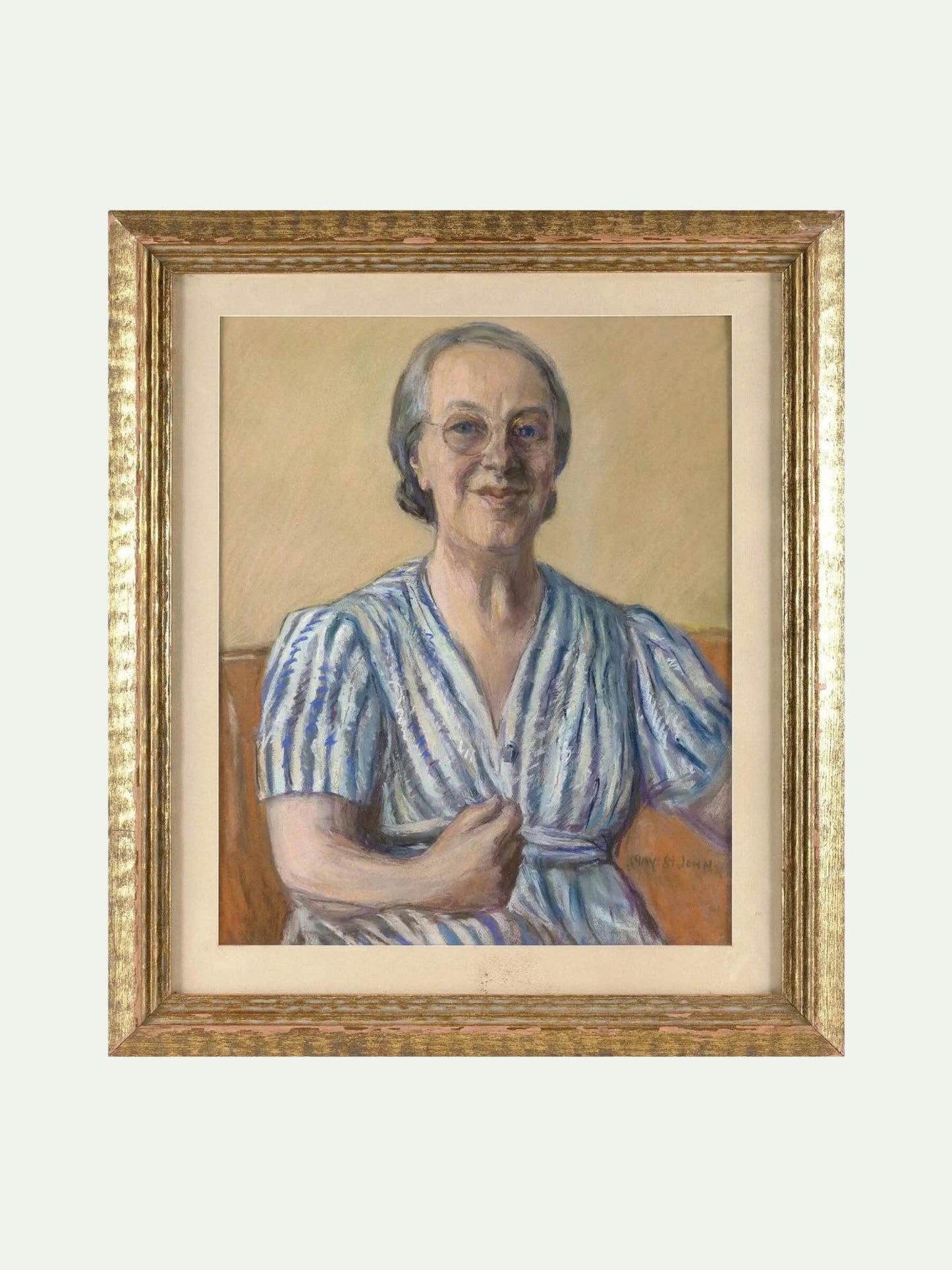 American School Pastel Self Portrait of May St. John, 20th Century Framed Portrait Drawing