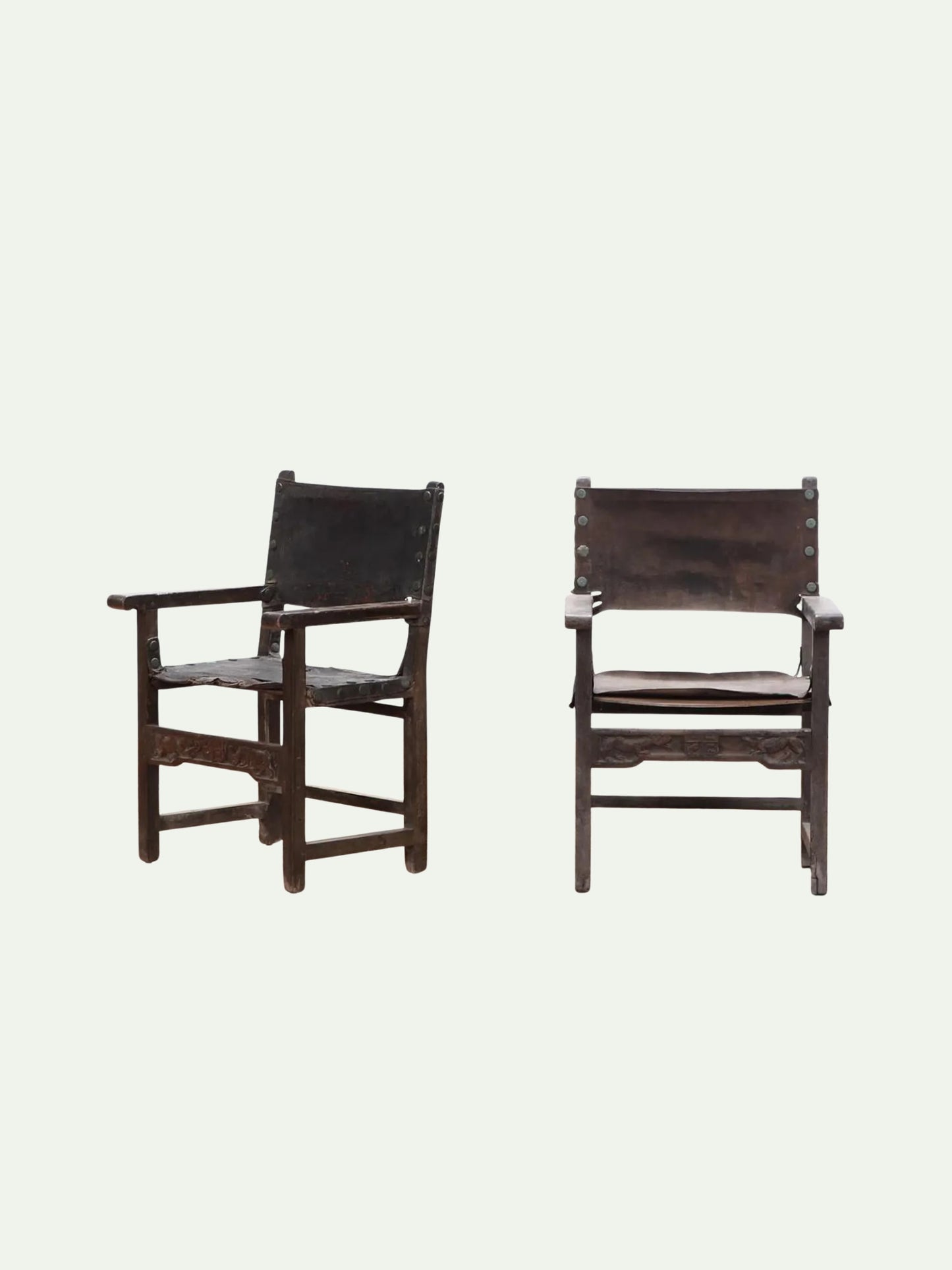 Antique 1700s Walnut & Leather Chairs - Dupont Family Estate - Set of 7