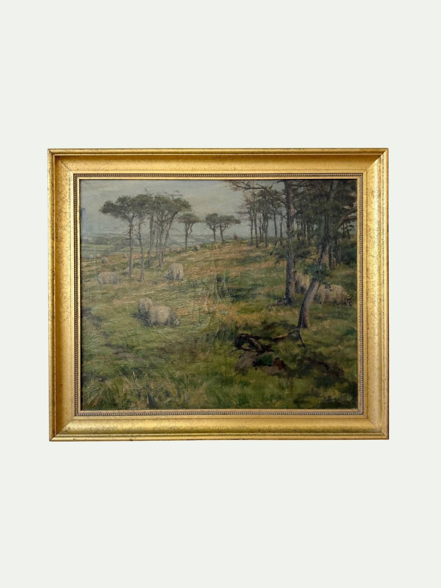 Antique 1800s Pastoral Landscape - Signed Oil on Canvas