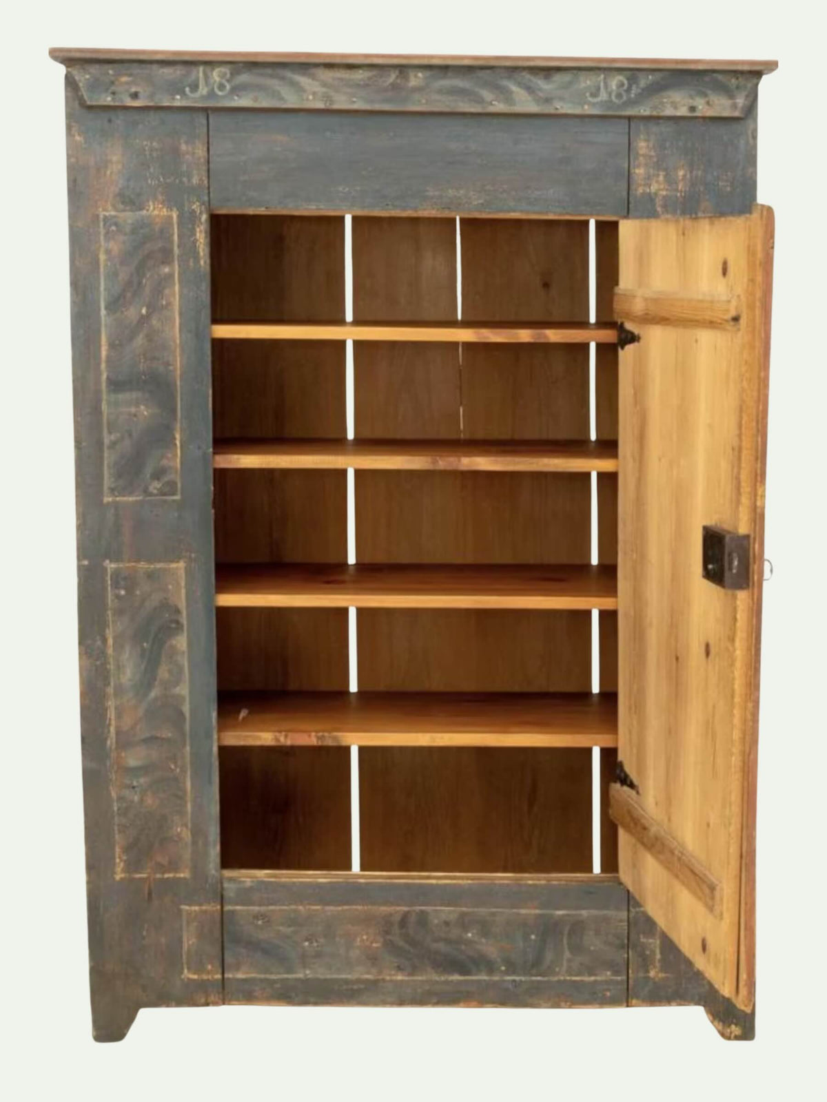 Interior Antique 1818 Alpine Polychrome Painted Pine Wardrobe with Folk Art Decoration