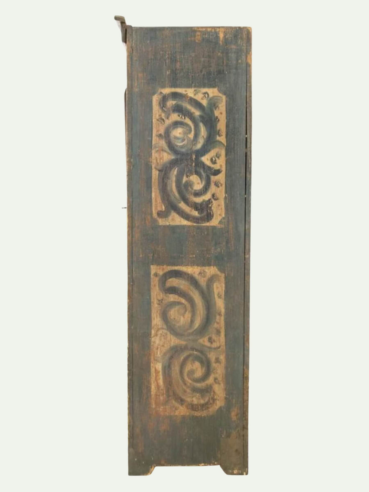 Side View Antique 1818 Alpine Polychrome Painted Pine Wardrobe with Folk Art Decoration