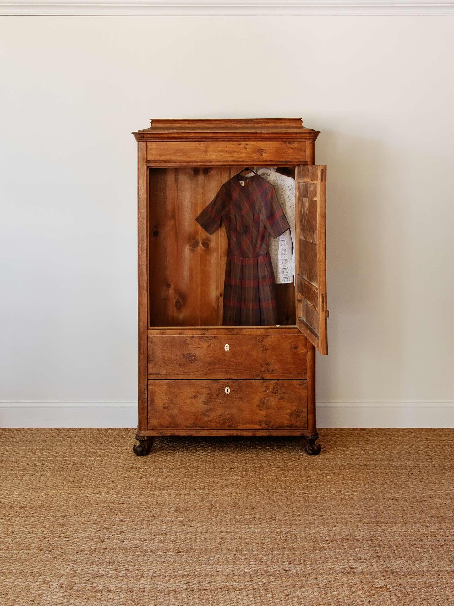 Antique Biedermeier Burl Walnut Single Armoire | Austria c. 1830s