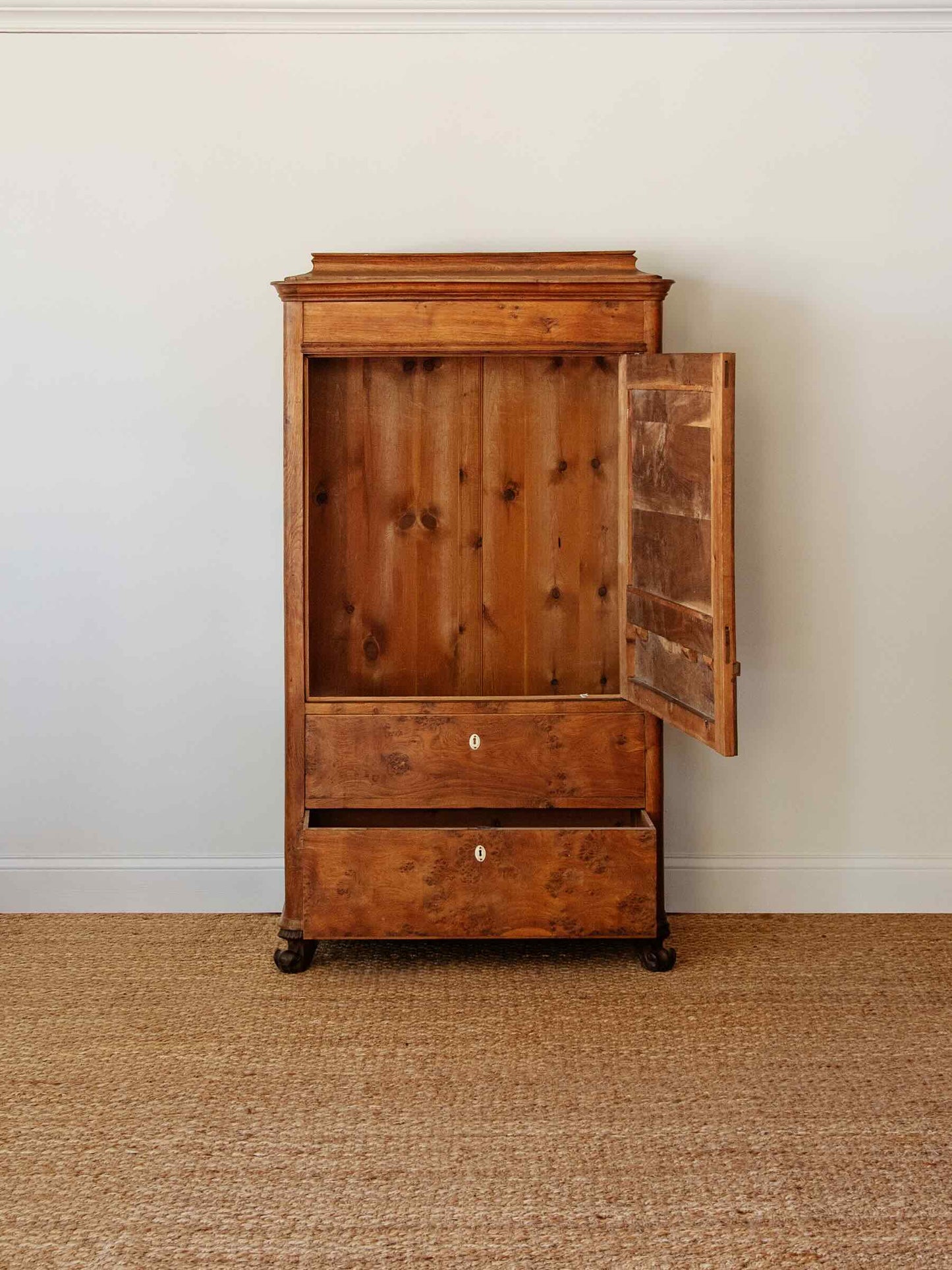 Antique Biedermeier Burl Walnut Single Armoire | Austria c. 1830s