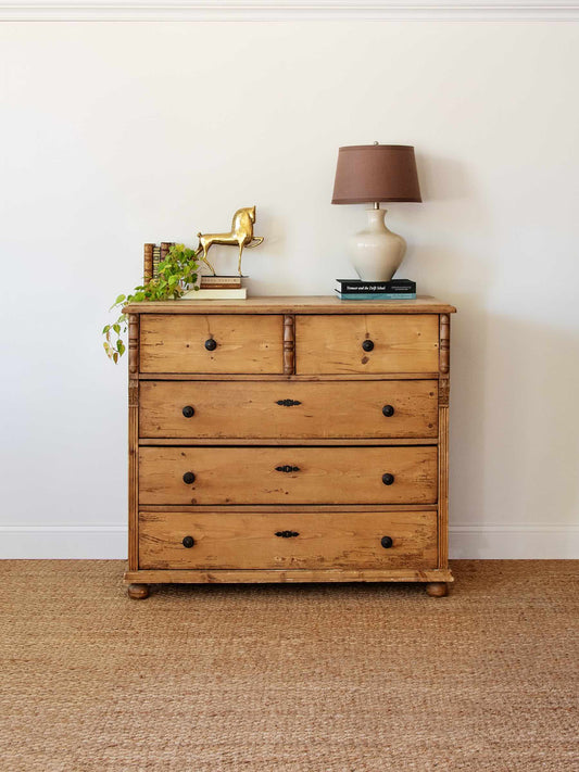 Antique English Pine Chest of Drawers with Two Over Three Configuration, c. 1880–1900