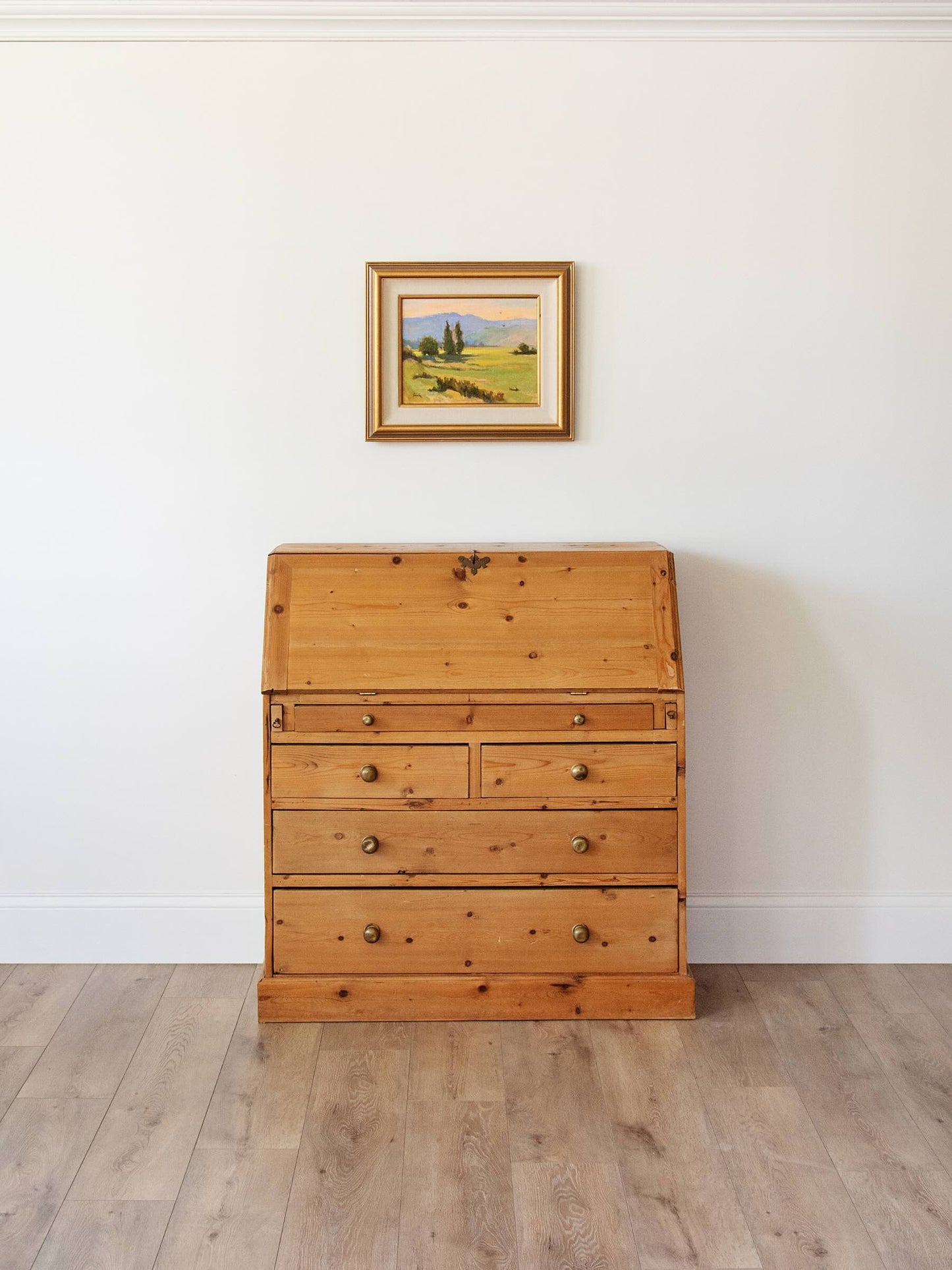 Antique English Pine Secretary with Brass Knobs | ca. 1850s