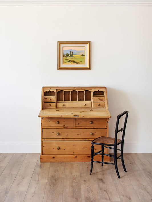 Antique English Pine Secretary with Brass Knobs | ca. 1850s